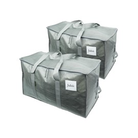 Julisle Heavy-Duty Moving Bags | Water-Resistant Storage Bags with Zipper and Tag Pocket | Sturdy Handles for Easy Packing & Household Organization & Clothes Storage | Grey, 90L, 2-Pack