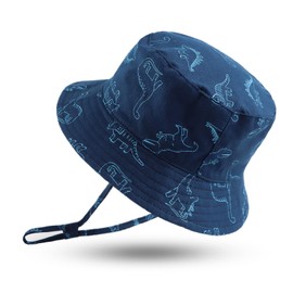 XIAOHAWANG Baby Boy Sun Hat Infant Toddler Dinosaur Bucket Hats Summer Baby Boys Beach Caps (Navy Dinosaur, 54cm(4-8Y))