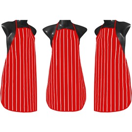 MDERL Chef Apron, Unisex Apron Waterproof Adjustable Apron for Men Women Perfect for Kitchen Cooking Restaurant Baking Gardening BBQ Coffee House, Professional PVC Apron (Red - Stripe)