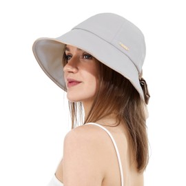 sy soul young Women's Sun Hat with Holes in Ponytails Bow Ultra Brim UPF 50+ Water Resistant Foldable Beach Hat, gray, Unit size