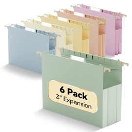 NORDUN Plastic Hanging File Folders Extra Capacity,3" Expanding Pocket Letter Size,Expandable Large Pastel Hanging Folders,Adjustable Tabs,Heavy Duty Filing Cabinet Folder for Bulky Files,6 Pack
