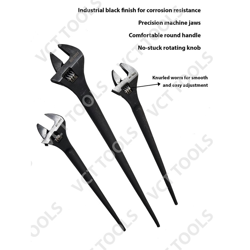 VCT 3-Pack Adjustable Construction Spud Wrench Set 10", 12", and