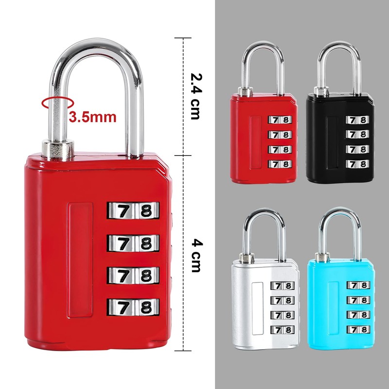 4 Pieces Code Lock with 4 Digits Padlock Combination Waterproof