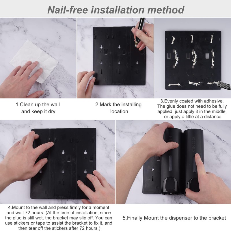 AUMIO Chamber Shower Soap Dispenser Trio Wall Mounted Shampoo and