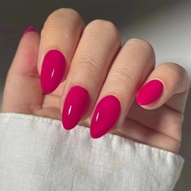Red Press on Nails Short Square Fake Nails with Designs Hot Pink False Nails Acrylic Glossy Full Cover Glue on Nails Press ons Cute Artificial Stick on Nails for Women Decorations 24 Pcs