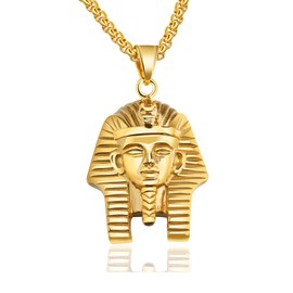 Fusamk Punk Rock Titanium Steel Pharaoh Pendant Necklace,22" Link Chain