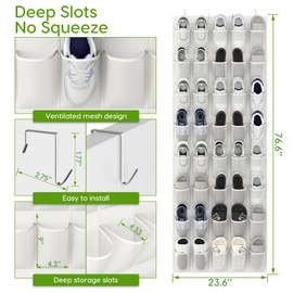 Unjumbly Over the Door Shoe Organizer with 40 Large Breathable Mesh Pockets, Space Saving Shoe Holder, Hanging Shoe Rack for Entryway Bedroom Closet Storage (White, 40 Pockets)