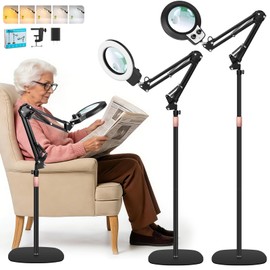 KMDES 12X&30X Floor Magnifying Glass with Light and Stand, 2 in 1 Magnifier
