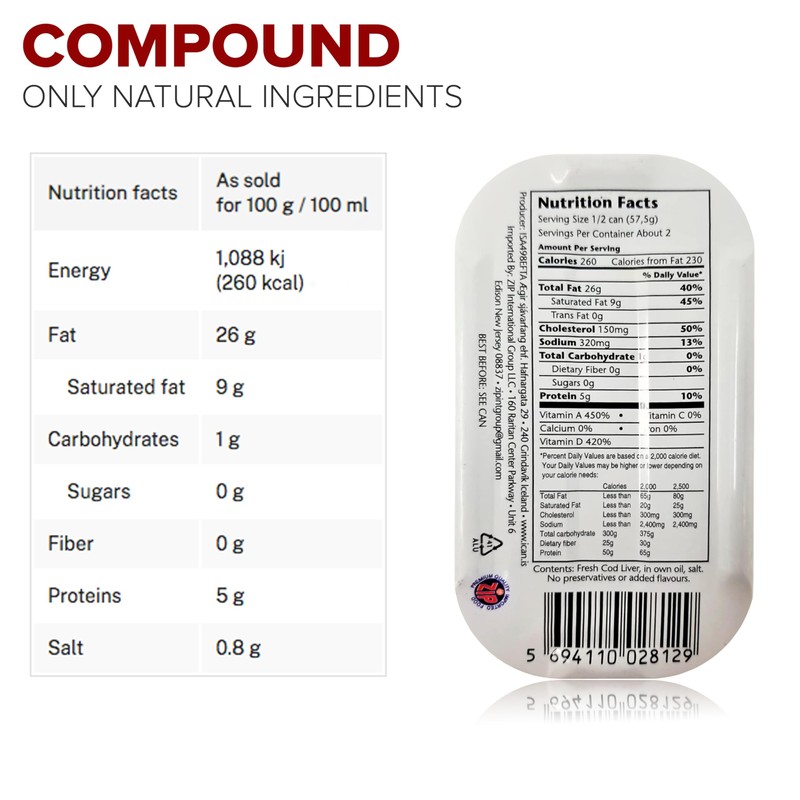 Wild Cod Liver Canned From Iceland 4.06 oz pack of