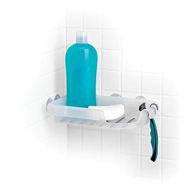 HOMZ Estante esquinero de ducha con ventosas, transparente esmerilado