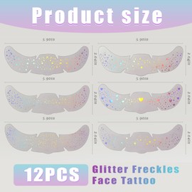 12 Stück Glitzer Sommersprossen Tattoo, Wasserdichte Glitzer-Patches für Frauen, Niedliche Sternen-Glitzer-Tattoo-Makeup-Accessoires für Festival & Party