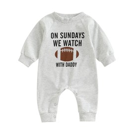 Infant Baby Boys Girls Football Season Jumpsuit Watch Football with Daddy Funny Romper Playsuit Sweatshirt (with Daddy, 12-18 Months)