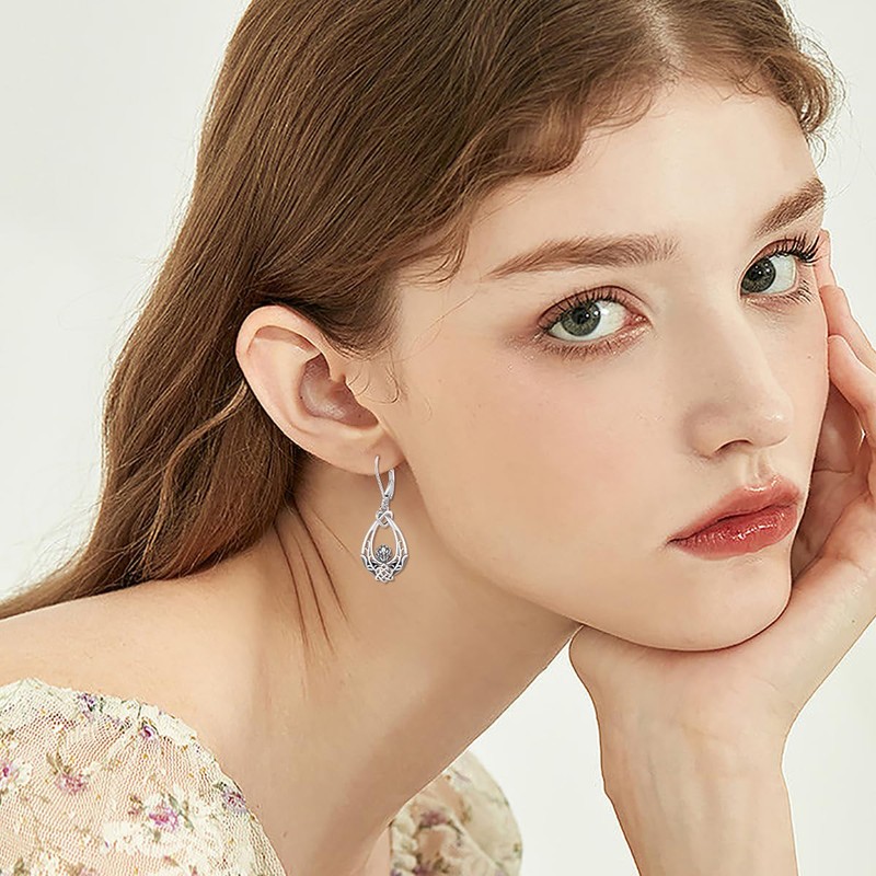 925 Sterling Silver Scottish Thistle Celtic Dangle Drop Earrings Gifts