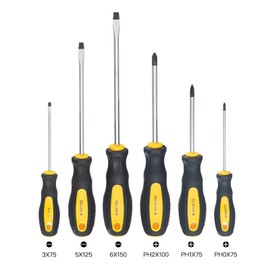 HPMAISON 6pcs Screwdriver Set - Durable Chrome Vanadium Steel with Magnetic Tips - Includes 3 Flat-Head (3x75mm/5x125mm/6x150mm) and 3 Phillips-Head (PH0x75mm/PH1x75mm/PH2x100mm)