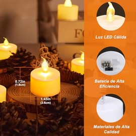 Velas LED Sin Llama, 48PCS Velas LED Pilas, Flama Realista, Velas Eléctricas Impermeables, LED Velas de Té Decorativas, Libres de Humo, para Navidad, 