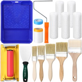 Briwooody 15 Pcs Paint Tray Set Paint Roller Kit 9" Paint Rollers Paint Tray Paint Roller Frame Microfiber Roller Cover Paint Brushes Kit for House Walls Painting