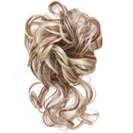 HQR Pferdeschwanz Haarteil,Haarteil Mit Gummiband,Pony Haarteil,Zopf Extension,Groß Dutt Haarteil Haargummi Mit Haaren Gelockt Haardutt Synthetisch Haarverlängerung für Damen Mädchen(A)