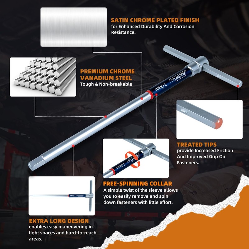 AKM TOOL 11 Pcs 3-Way T-Handle Hex Allen Key Wrench