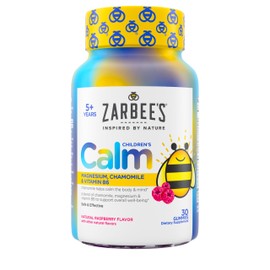 Zarbee’s Naturals Children’s Calm Gummies, Magnesium for Kids Ages 5+, Melatonin-Free, Support for a Calm Mind & Body, Chamomile & Vitamin B6, Natural Raspberry Flavor, 30 ct
