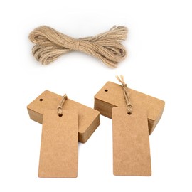 jijAcraft 100PCS Kraft Paper Gift Tags,Brown Tags for Crafts 9X4.5CM Rectangle Blank Hang Tags with 30M Jute Twine