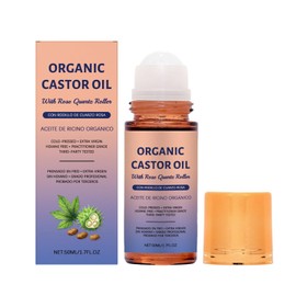 Organic Castor Oil with Rose Quartz Roll On For Face and Body Cold Pressed, Hexane Free, Unrefined - Stimulate Hair Growth, Moisturize Skin