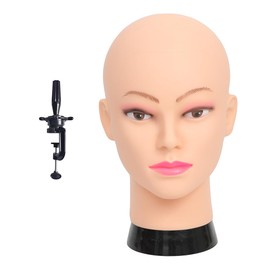 CAZSYSDD Bald Mannequin Head Beige Female Professional Cosmetology Manikin Doll head for Wigs Making Wig Display Hat Display Glasses Display with Free Clamp (12-B)