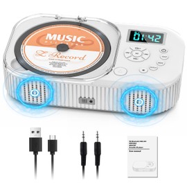 2000mAh CD Player Portable with Bluetooth, CD Boombox Portable for Home/Car with Remote Control, Dual Speaker,Rechargeable CD Player with FM Radio, Anti Skip,Support AUX/USB, Headphone Jack