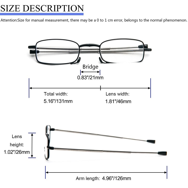 3 Pack Folding Reading Glasses with Keychain Compact Bags Women