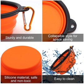 Collapsible Dog Bowl, Collapsible Water Bowl for Dogs and Cats, Portable Pet Feeding Bowl, Watering Bowl, Portable Dog Bowl with Carabiner (Small, Pink+Orange)
