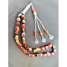 Natural Sulemani Agate Tasbheeh 33 Beads Muslim Islamic Religious Prayer Beads Aqeeq Tasbih Hakik Sufi Tasbeeh Misbaha Aqiq Masbaha Sulemani Yemen Tasbih Agate Turkish Tasbeeh 10MM
