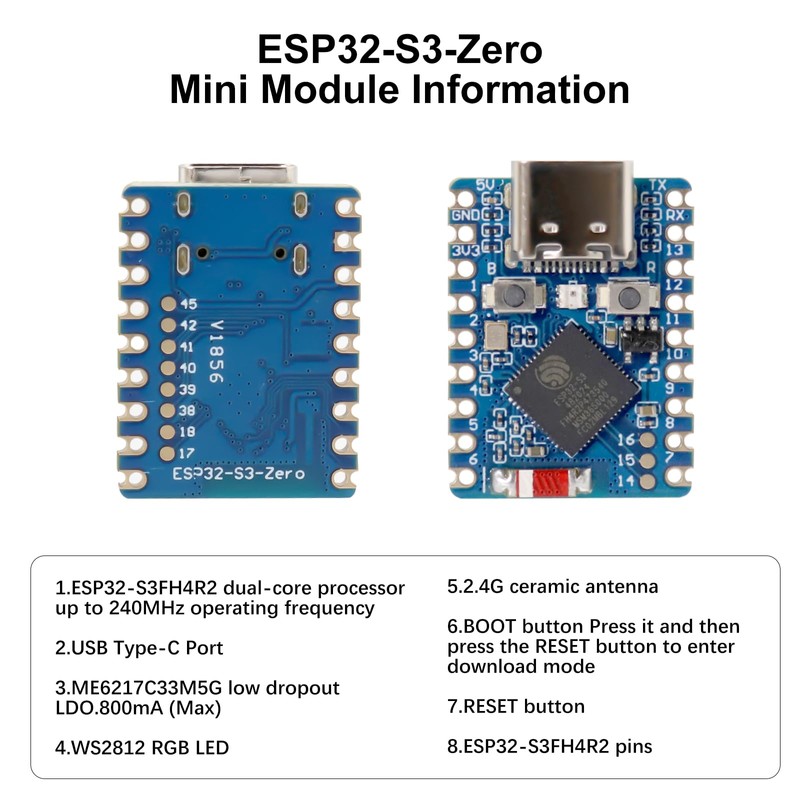 Binghe Pack of 3 ESP S3 Mini Development Board, ESP-32-S3-Zero