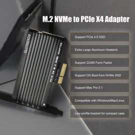 GLOTRENDS PA15 M.2 NVMe to PCIe 4.0 X4 Adapter for M.2 NVMe SSD, Extra Large Aluminum Heatsink, Regular and Low-Profile Bracket (Black)