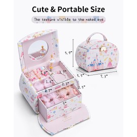 Vlando Musical Jewelry Box for Girls Kids with Drawer, Music Box with Ballerina and Stickers for Birthday Bedroom Decor, Fantasy Princess