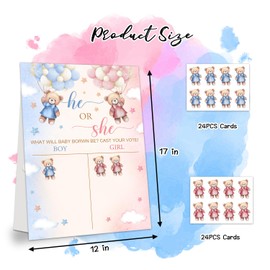 LNOKRIM Gender Reveal Party Games, Teddy Theme Baby Gender Reveal Voting Board Sign, 48 Boy Girl Voting Stickers, He or She, Baby Gender Reveal Party Decorations Games for Boy or Girl Shower, Bear 04