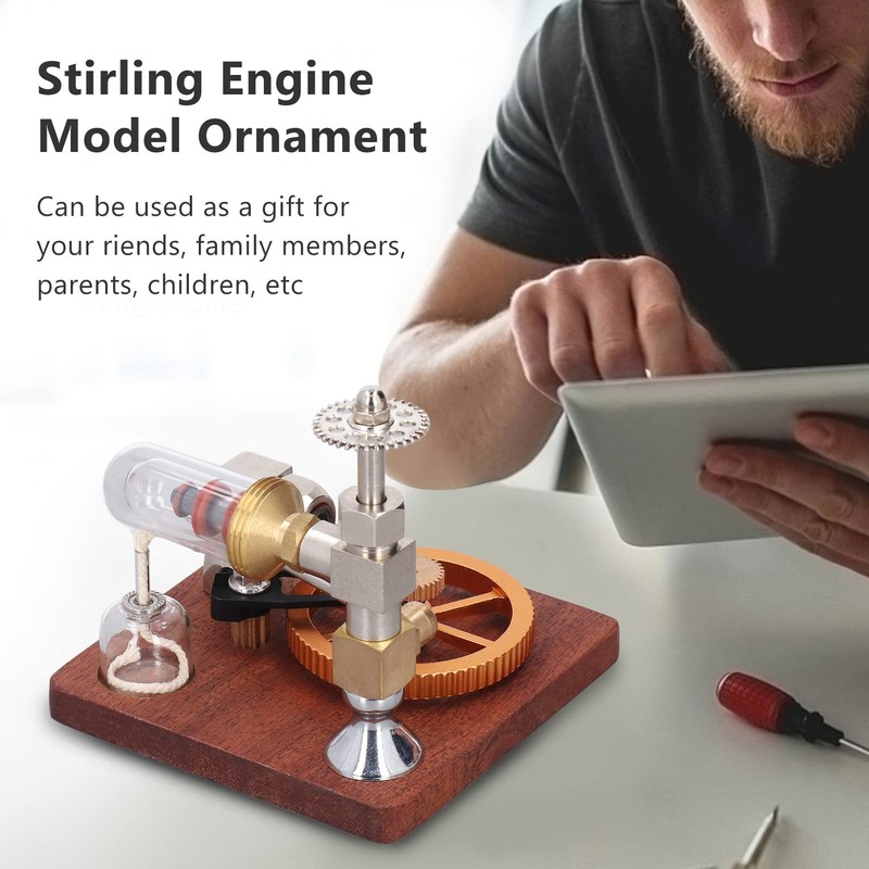 Honio Stirling Engine Model, Ornamen Table Beech Base Stirling Engine