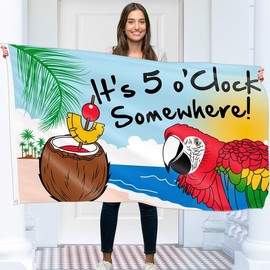 It's 5 O'Clock Somewhere Flag - Funny Flag - Double Sided Printing - 90G Polyester - Double Stitched - 2 Brass Grommets, Large 5ft x 3ft