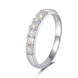 FANCIME Created Opal Rings Sterling Silver 6 stones Fire Opal Engagement Wedding Eternity Ring Gift for Women Size 7