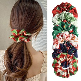 WRBAJIS 6Pcs Christmas Hair Ties Snowflake Christmas Tree Hair Scrunchies Elastics Soft Hair Bands Ponytail Holders Hair Accessories for Women Girls Festival Holiday Xmas Party Supplies