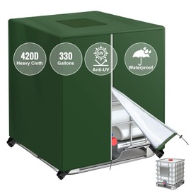 IBC Tote Cover with Zipper - Heavy-Duty 420D Oxford Fabric Waterproof 275/330 Gallon Tank Covers - Replacement Cover for Standard IBC Containers(Green, 47.24 x 39.37 x 53.1(inch))