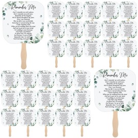 Teling 50 Pcs Funeral Favors Fans Memorial Paper Fans Handheld Remember Me Hand Held Parlor Fans Thick Paper Fans with Wooden Handle Hand for Funeral Services Condolence Sympathy Gift (Greenery)