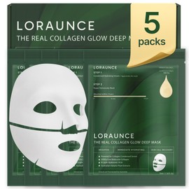 LORAUNCE Collagen Face Mask Moisturizing Real Deep Glow Mask 2 Step Skin Serum Hydrating Hydrogel Mask Pore Minimizing Elasticity 1x5P