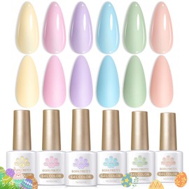 Born Pretty Pastel Gel Nail Polish Set Spring Summer Gel Polish Macaron Candy Sweet Color Gel Polish Easter Soft Pink Yellow Purple Blue Green Colors Collection Nail Art Gift Box 7ML 6PCS
