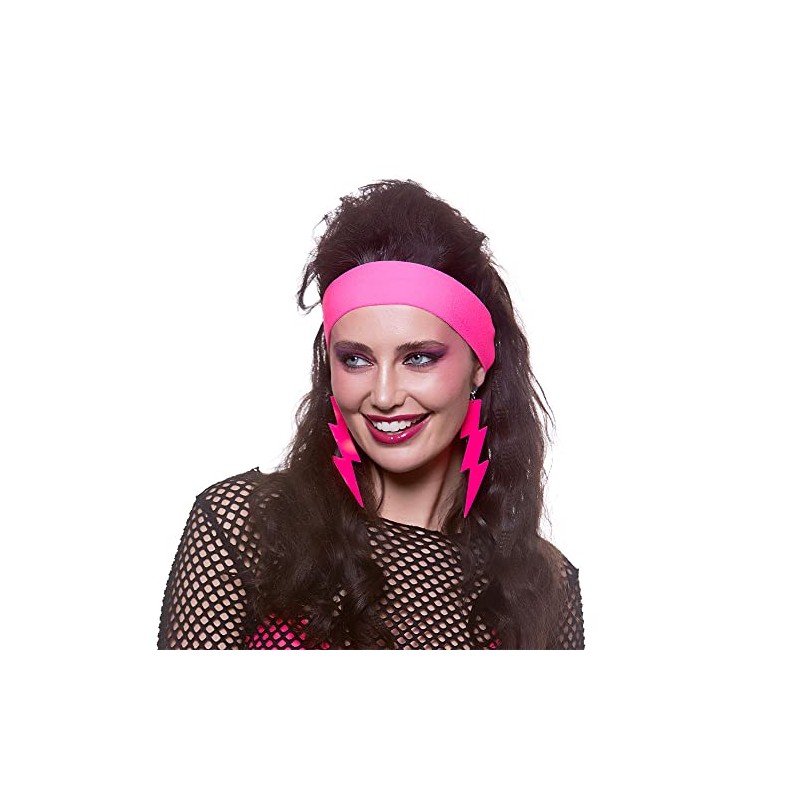 WIcked Cosutmes Adult 80's Neon Pink Lightning Clip On Earings