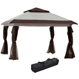 Outsunny 12' x 12' Pop Up Canopy Tent with Netting and Carry Bag, Instant Sun Shelter with 137 sq.ft Shade, Tents for Parties, Height Adjustable, for Outdoor, Garden, Patio, Beige