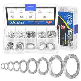 Glarks 160pcs M3/4/5/6/8/10/12/14/16 Double Side Lock Washer, 304 Stainless Steel Vibration Proof Lock Washers, Wedge Locking Washers
