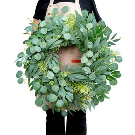 26'' Eucalyptus Wreath for Front Door Year Round, Large Handmade Green Moden Farmhouse Wreath for Home Decor Porch Window Holiday Indoor Outdoor