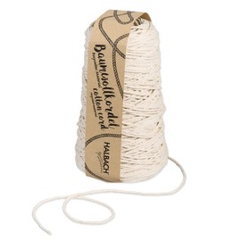 Halbach Seidenbänder Recycled Cotton Cord | Width 2 mm Length 150 Metres | Sustainable Cotton Yarn for Macrame or DIY Crafts | Colour: Natural