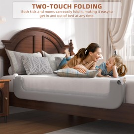 FigTime Bed Rail for Toddlers, Baby Bed Rail Guard for Kids, Toddler Bed Rails with Reinforced Anchor Fit, Height Adjustable & Foldable Bed Rail Guard for Twin, Full, Queen & King Beds (Grey, 59IN)