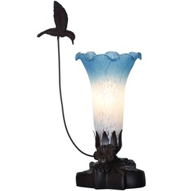 Bieye LL04 Hummingbird Flying Over Lily Flower Blown Glass Table Lamp for Home Decor (White Blue, 4.25Wx12H)
