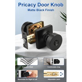 Probrico Bulk Privacy Door Knobs Interior 10 Pack, Matte Black Square Panel Door Handles for Bedroom/Bathroom, Modern Locking Door Knobs Without Key